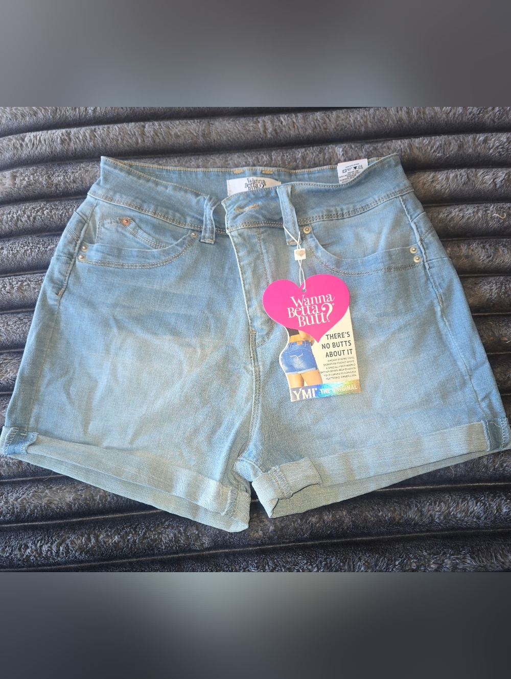 YMI Light Wash Denim High-Rise Rolled Hem Shorts